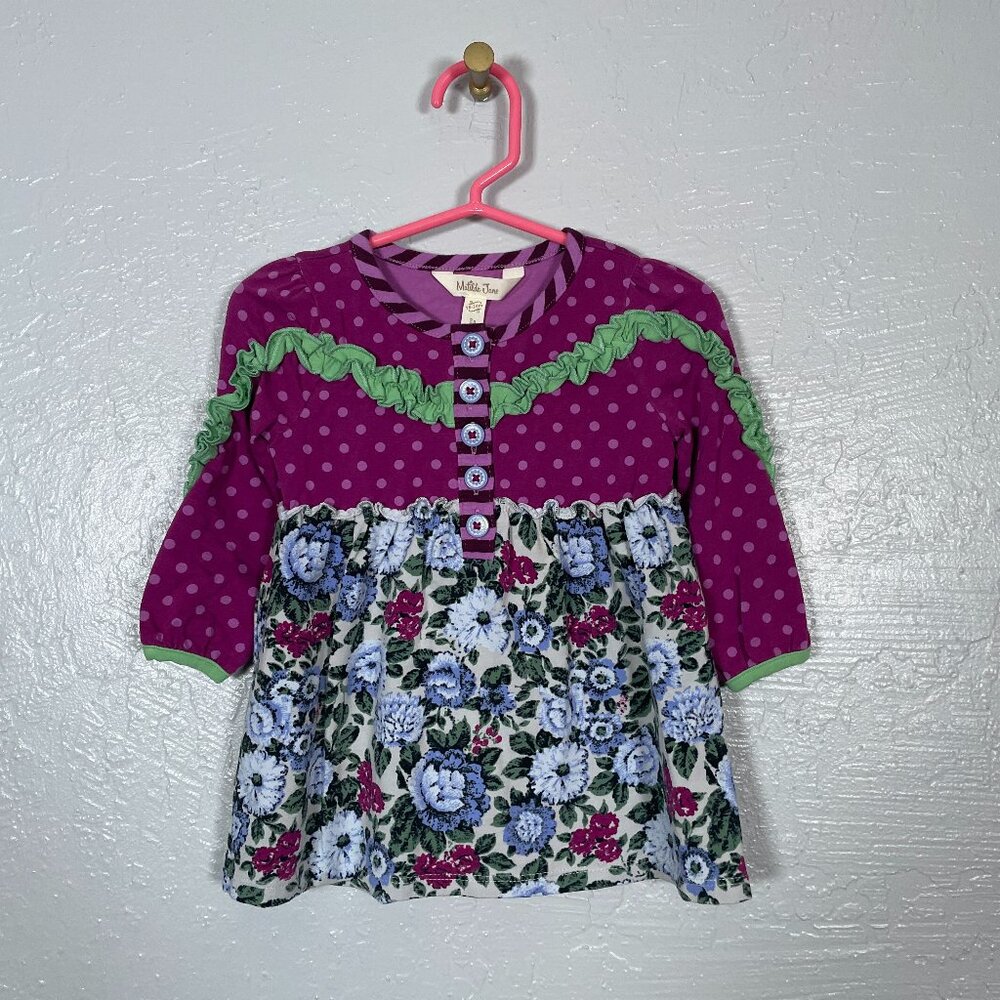 Matilda Jane Girls 18-24M Purple Blue Polka Dot Floral New Trails Tunic Shirt